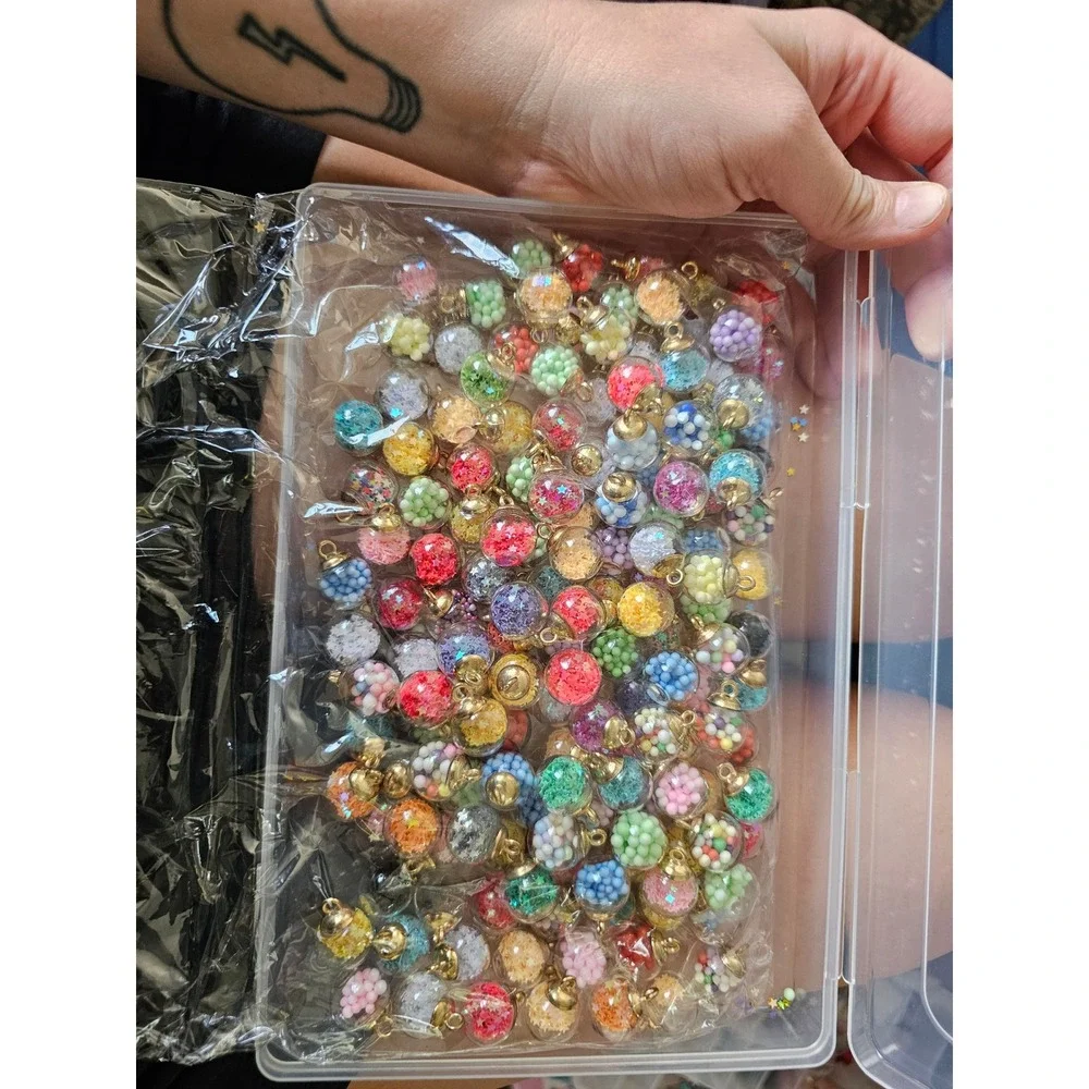 Bulk Glass Globe Charms with Glitter Stars and Beads Gold Tone Jewelry Making